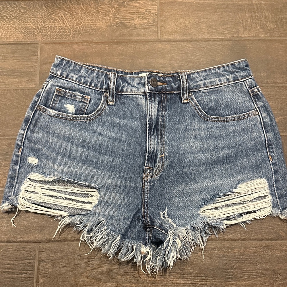 Distressed Blue Jean Shorts